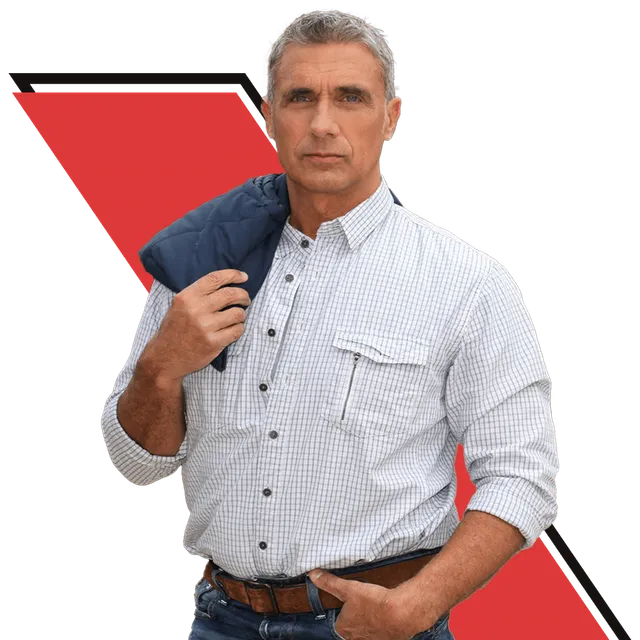 farm general manager with red background